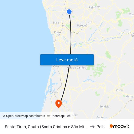 Santo Tirso, Couto (Santa Cristina e São Miguel) e Burgães to Palhaça map