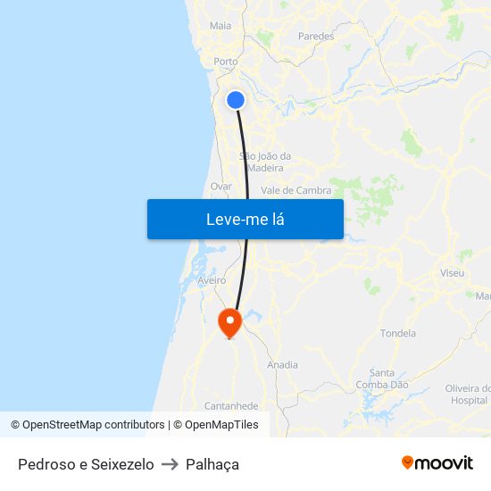 Pedroso e Seixezelo to Palhaça map