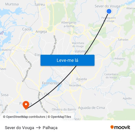Sever do Vouga to Palhaça map