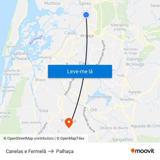Canelas e Fermelã to Palhaça map