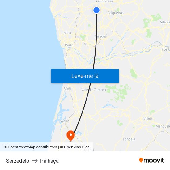 Serzedelo to Palhaça map