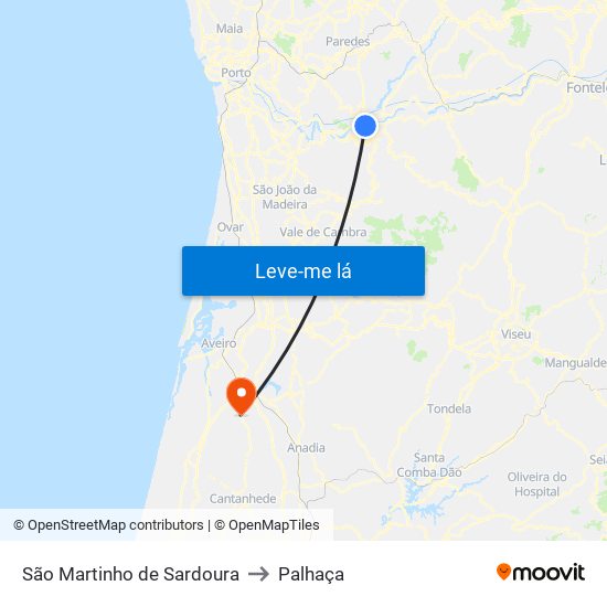 São Martinho de Sardoura to Palhaça map