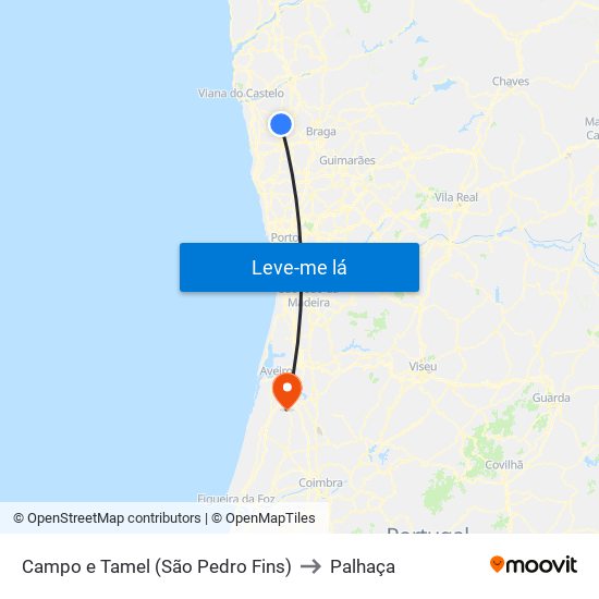 Campo e Tamel (São Pedro Fins) to Palhaça map