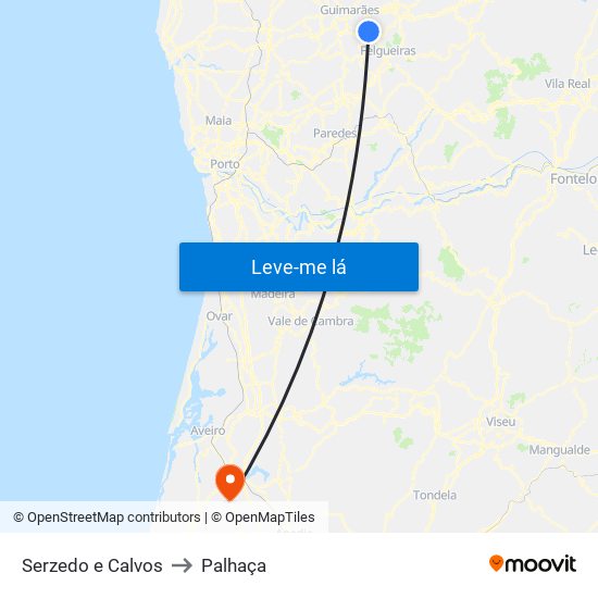 Serzedo e Calvos to Palhaça map