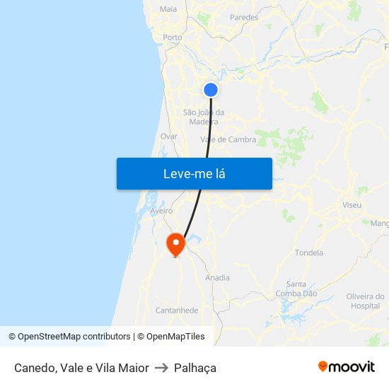 Canedo, Vale e Vila Maior to Palhaça map