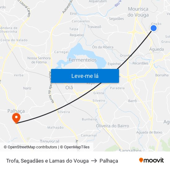 Trofa, Segadães e Lamas do Vouga to Palhaça map