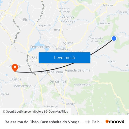 Belazaima do Chão, Castanheira do Vouga e Agadão to Palhaça map