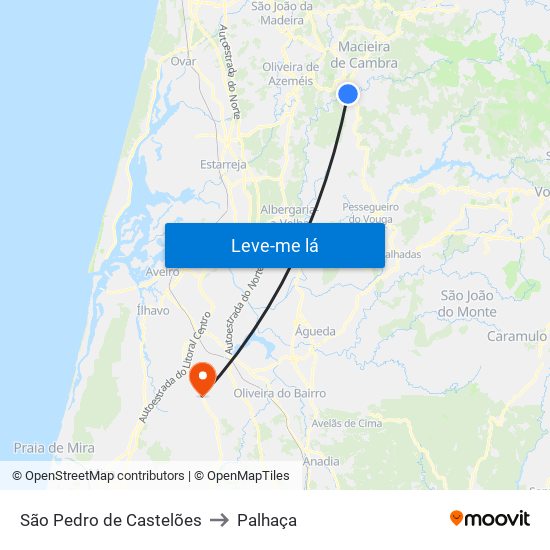 São Pedro de Castelões to Palhaça map