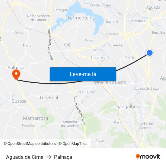 Aguada de Cima to Palhaça map