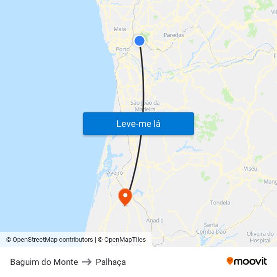 Baguim do Monte to Palhaça map