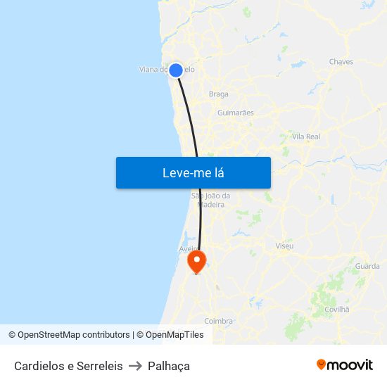 Cardielos e Serreleis to Palhaça map
