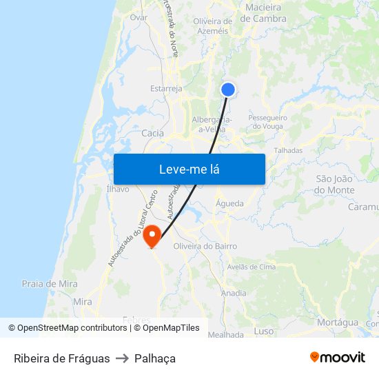 Ribeira de Fráguas to Palhaça map
