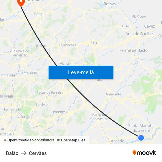 Baião to Cervães map