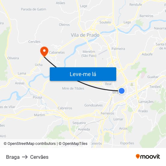 Braga to Cervães map