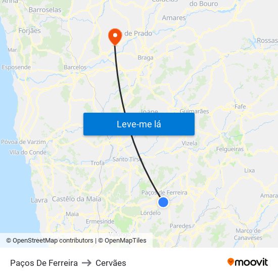 Paços De Ferreira to Cervães map