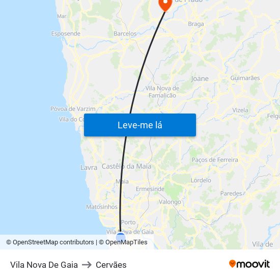 Vila Nova De Gaia to Cervães map