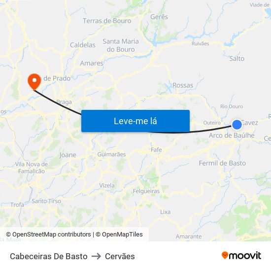 Cabeceiras De Basto to Cervães map