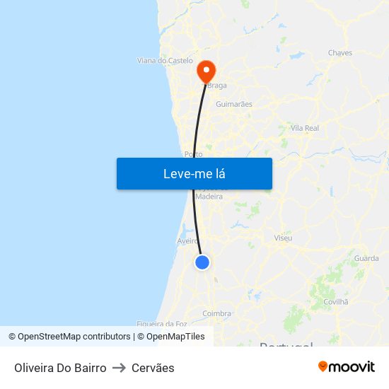 Oliveira Do Bairro to Cervães map