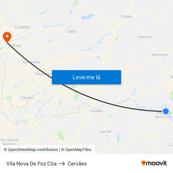 Vila Nova De Foz Côa to Cervães map