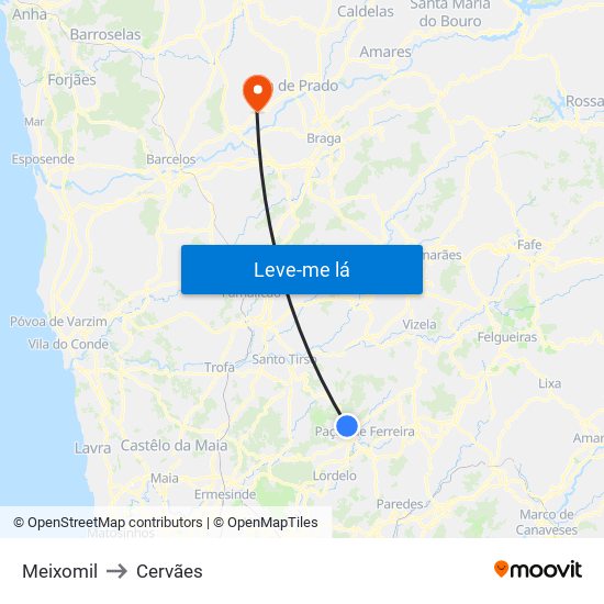 Meixomil to Cervães map