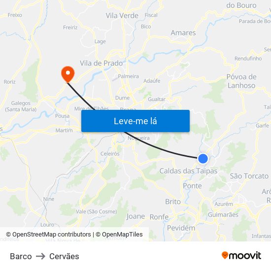 Barco to Cervães map