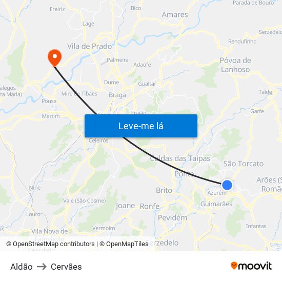 Aldão to Cervães map
