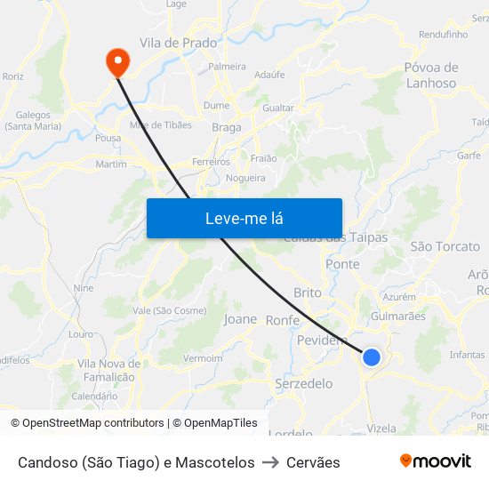 Candoso (São Tiago) e Mascotelos to Cervães map