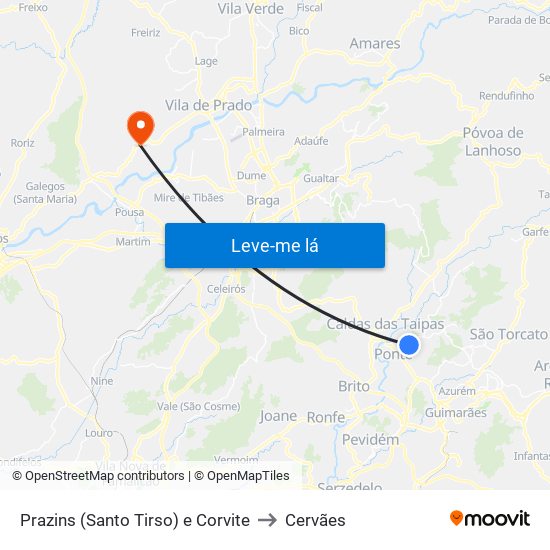 Prazins (Santo Tirso) e Corvite to Cervães map