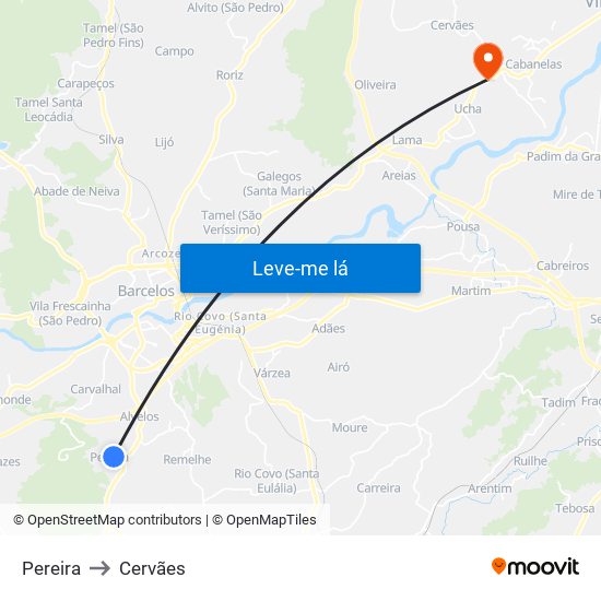 Pereira to Cervães map