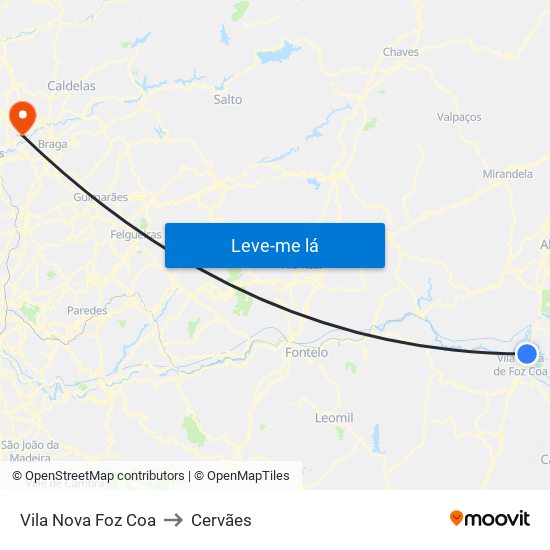 Vila Nova Foz Coa to Cervães map