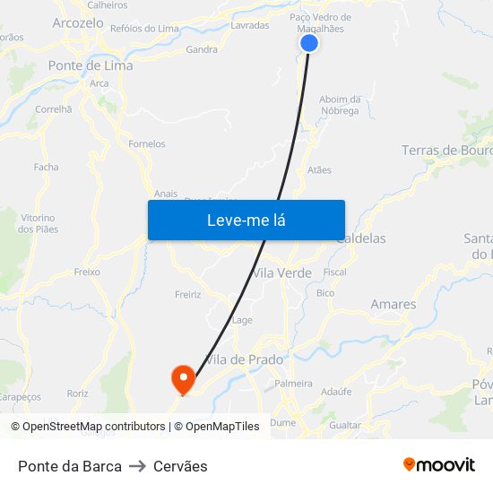 Ponte da Barca to Cervães map