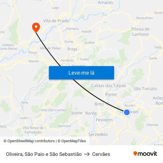 Oliveira, São Paio e São Sebastião to Cervães map