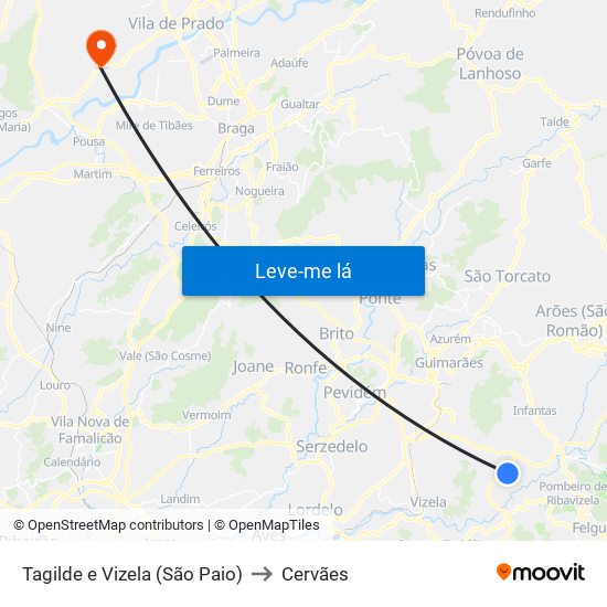 Tagilde e Vizela (São Paio) to Cervães map