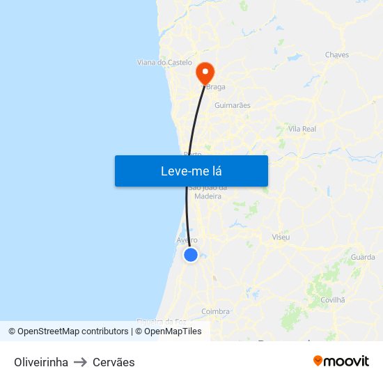 Oliveirinha to Cervães map