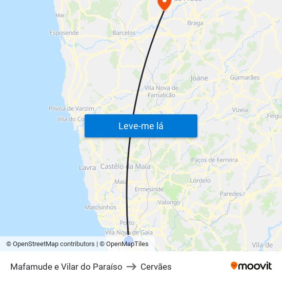 Mafamude e Vilar do Paraíso to Cervães map