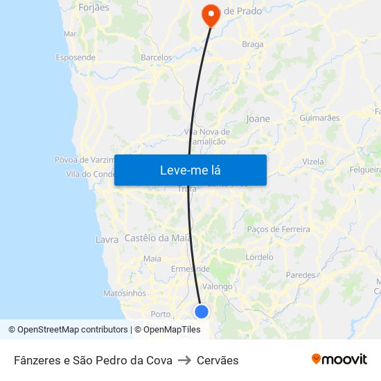 Fânzeres e São Pedro da Cova to Cervães map