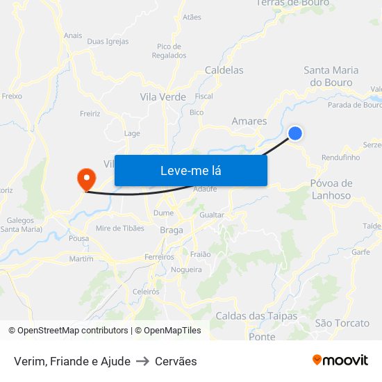 Verim, Friande e Ajude to Cervães map