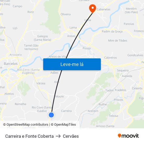 Carreira e Fonte Coberta to Cervães map