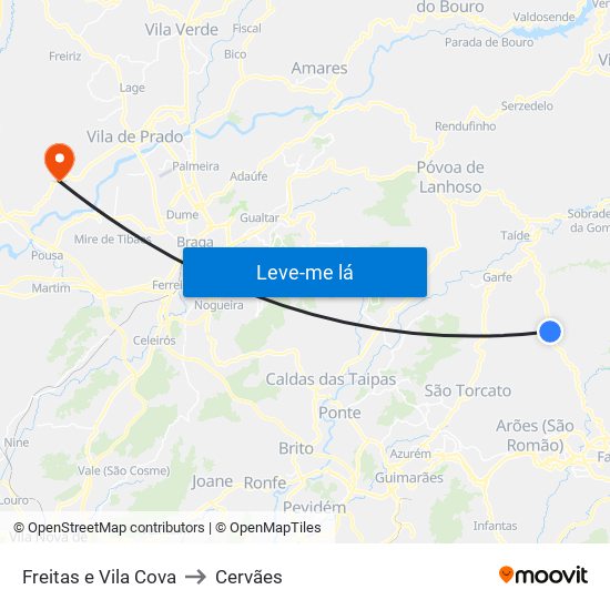 Freitas e Vila Cova to Cervães map