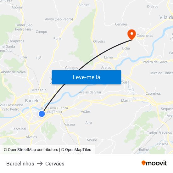 Barcelinhos to Cervães map