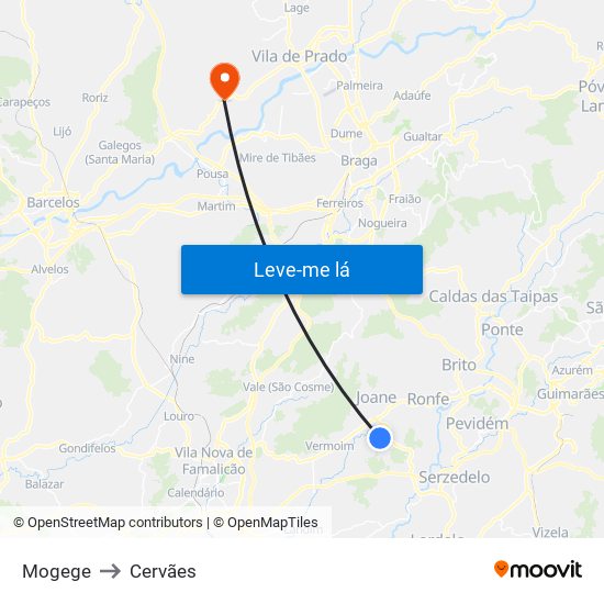 Mogege to Cervães map