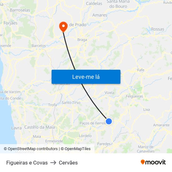 Figueiras e Covas to Cervães map