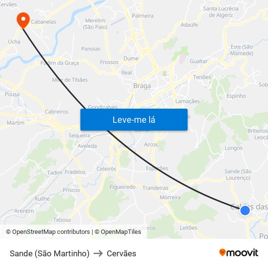 Sande (São Martinho) to Cervães map