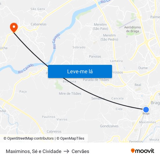 Maximinos, Sé e Cividade to Cervães map