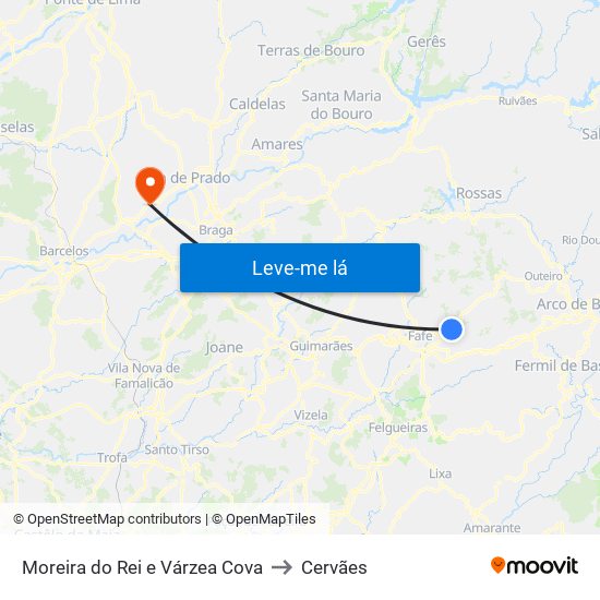 Moreira do Rei e Várzea Cova to Cervães map