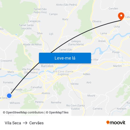 Vila Seca to Cervães map