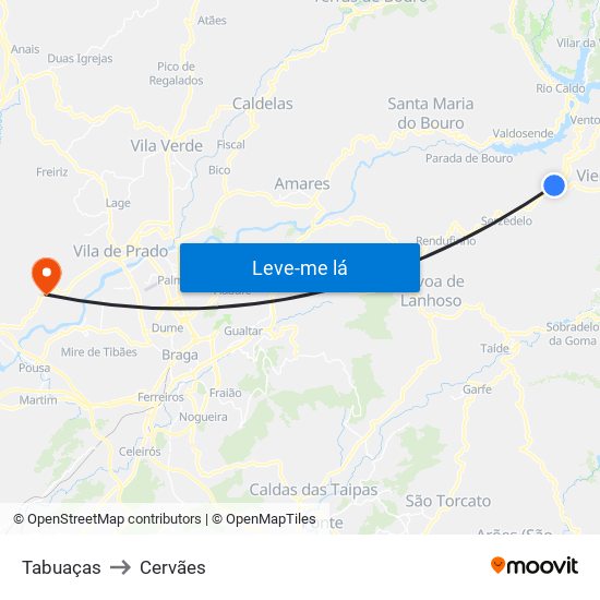 Tabuaças to Cervães map