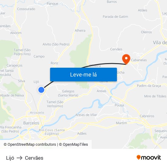 Lijó to Cervães map