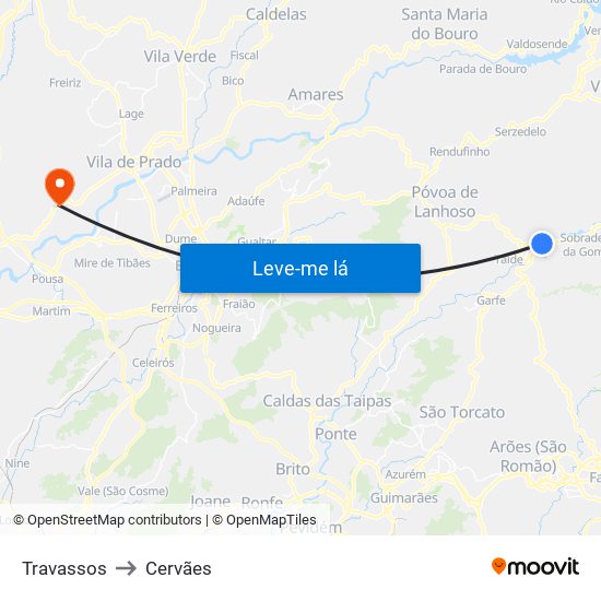 Travassos to Cervães map