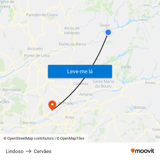 Lindoso to Cervães map